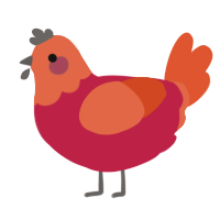 A crimson and vermilion chicken with a head pattern