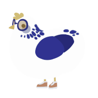 A mist and navy chicken with a neck-speckle pattern