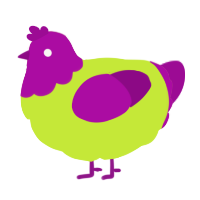 A lime and plum chicken with a head pattern