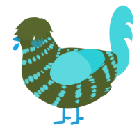 A olive and aqua chicken with a bar pattern