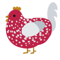 A crimson and mist chicken with a speckle pattern