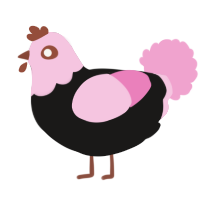 A sable and pink chicken with a head pattern