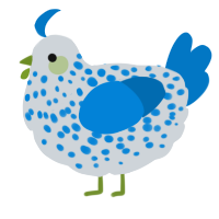 A mist and sapphire chicken with a speckle pattern