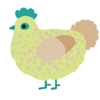 A lemon and beige chicken with a speckle pattern