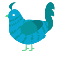 A cerulean and teal chicken with a bar pattern