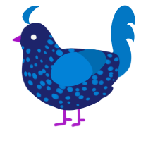 Blacklight, a navy and sapphire chicken with a speckle pattern