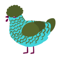 A aqua and olive chicken with a lace pattern