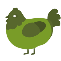 A chartreuse and olive chicken with a head pattern