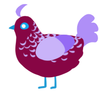 A maroon and lilac chicken with a half-lace pattern