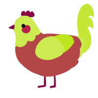 A red and lime chicken with a head pattern