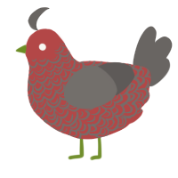 A red and grey chicken with a double-lace pattern
