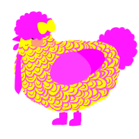 Pom, a yellow and orchid chicken with a double-lace pattern