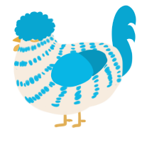 A cream and cerulean chicken with a bar pattern