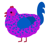 A amethyst and ultramarine chicken with a speckle pattern