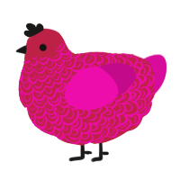 raspberry, a crimson and fuchsia chicken with a double-lace pattern