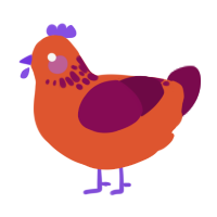 dusk, a vermilion and wine chicken with a neck-speckle pattern