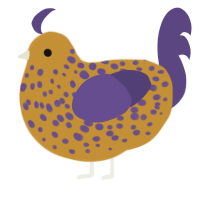 A gold and overcast chicken with a speckle pattern