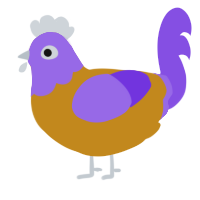 A ochre and blurple chicken with a head pattern