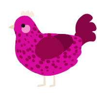 A fuchsia and maroon chicken with a speckle pattern