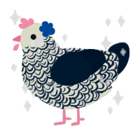 Nasrin, a white and tumblr chicken with a double-lace pattern