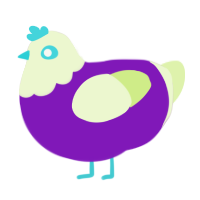 A violet and apple chicken with a head pattern