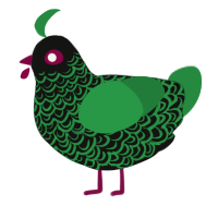 Greenly, a black and viridian chicken with a double-lace pattern