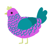 Neon House, a orchid and teal chicken with a lace pattern