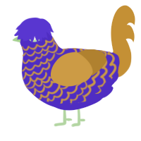 Corona, a indigo and gold chicken with a lace pattern