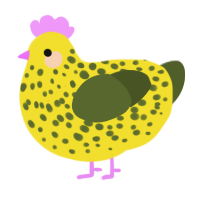 Plantain, a yellow and olive chicken with a speckle pattern
