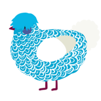 A cerulean and white chicken with a double-lace pattern