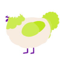 A cream and lime chicken with a head pattern