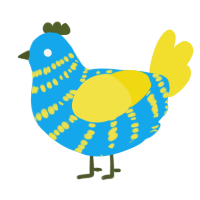 A sky and yellow chicken with a bar pattern