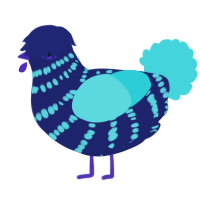 A navy and aqua chicken with a bar pattern