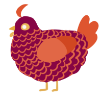 A maroon and vermilion chicken with a lace pattern