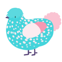 A aqua and rose chicken with a speckle pattern