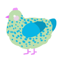 A gluppy and cerulean chicken with a speckle pattern
