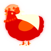 A crimson and vermilion chicken