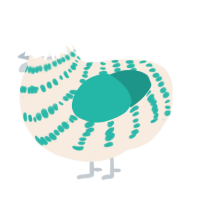 Starlet, a cream and turquoise chicken with a bar pattern