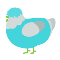 A aqua and silver chicken with a head pattern