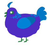 A indigo and sapphire chicken with a neck-speckle pattern