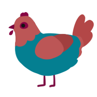A sea and red chicken with a head pattern