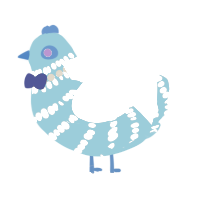 A cerulean and beige chicken with a bar pattern