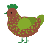 A russet and chartreuse chicken with a speckle pattern