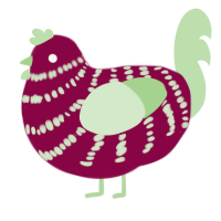 A maroon and gluppy chicken with a bar pattern