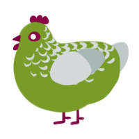 apple candy, a chartreuse and silver chicken with a half-lace pattern