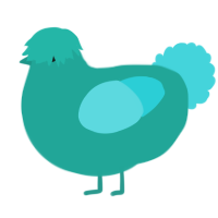 A turquoise and aqua chicken