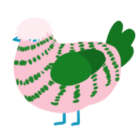 A rose and leaf chicken with a bar pattern