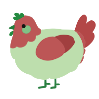 A gluppy and red chicken with a head pattern