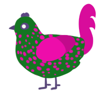 A leaf and fuchsia chicken with a speckle pattern