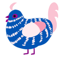 Blue Raspberry, a ultramarine and rose chicken with a bar pattern